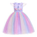 Rainbow Unicorn Dress Kids Gown Baby Girl Princess Party Costume Children Clothing