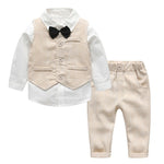 Baby Boy Gentleman Suit Bow Tie Striped Vest Trousers 3Pcs Formal Kids Clothes Set