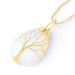 Tree of Life Necklace Natural Stone Pendant Gold Color Wire Wrap Gem Stone Jewelry