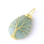 Tree of Life Necklace Natural Stone Pendant Gold Color Wire Wrap Gem Stone Jewelry