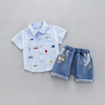 Kids Toddler Boy Clothing Set Short Sleeve Shirt Jeans Cotton Clothing Set