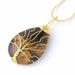 Tree of Life Necklace Natural Stone Pendant Gold Color Wire Wrap Gem Stone Jewelry