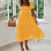 Women's Vestidos Dot Printed Puff Sleeve Beach Dresses Casual Maxi Dress