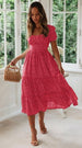Women's Vestidos Dot Printed Puff Sleeve Beach Dresses Casual Maxi Dress