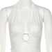 Sexy Deep Halter Backless Women Tank Tops Ring Patchwork Solid Female Vest
