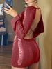 Tassel Cut Long Sleeve Dress Women Mini Backless Bodycon Sexy Dress