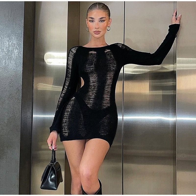 Tassel Cut Long Sleeve Dress Women Mini Backless Bodycon Sexy Dress Atom Oracle Tassel Cut Long Sleeve Dress Women Mini Backless Bodycon Sexy Dress Atom Oracle