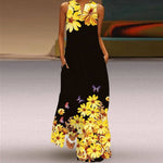 Women's Printed Dresses Boho Sleeveless V-Neck Long Elegant Beach Party Maxi Dresses