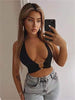 Sexy Deep Halter Backless Women Tank Tops Ring Patchwork Solid Female Vest