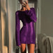 Tassel Cut Long Sleeve Dress Women Mini Backless Bodycon Sexy Dress
