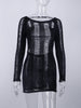 Tassel Cut Long Sleeve Dress Women Mini Backless Bodycon Sexy Dress