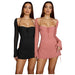 Women Flare Long Sleeve Dress Bandage Robes Sexy Cut Party Club Vestidos