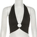 Sexy Deep Halter Backless Women Tank Tops Ring Patchwork Solid Female Vest