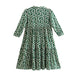 Women Vintage Geometric Print Pleats Casual Slim Ruffles Midi Shirt Dress
