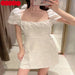 Women Fashion Cotton Dress Backless Puff Short Sleeve Ladies Sundress