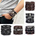 Vintage Multilayer Leather Braid Bracelets Star Leaf Owl Handmade Unisex Bracelets