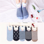5 Pairs Women Novelty Comfortable Cartoon Heart Animal Print Lovely Cotton Socks