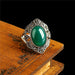 Unique Design Natural Green Stone Antique Fashion Vintage Jewelry Set With Necklace Earring Ring