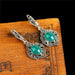Unique Design Natural Green Stone Antique Fashion Vintage Jewelry Set With Necklace Earring Ring