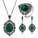 Unique Design Natural Green Stone Antique Fashion Vintage Jewelry Set With Necklace Earring Ring