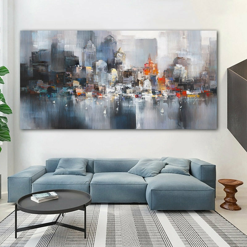 Abstract City Building Oil Painting Poster Wall Art Home Decoration ...