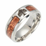 Stainless Steel Wood Inlay Life Tree Rings Cross Masonic Ring Jewelry For Men Women