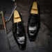 Men Leather Shoes Brand Bullock Genuine Leather Black Slip On Brogue Wedding Shoes