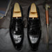Men Leather Shoes Brand Bullock Genuine Leather Black Slip On Brogue Wedding Shoes