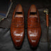 Men Leather Shoes Brand Bullock Genuine Leather Black Slip On Brogue Wedding Shoes