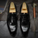 Men Leather Shoes Brand Bullock Genuine Leather Black Slip On Brogue Wedding Shoes