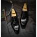 Men Leather Shoes Brand Bullock Genuine Leather Black Slip On Brogue Wedding Shoes