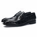 Men Leather Shoes Brand Bullock Genuine Leather Black Slip On Brogue Wedding Shoes