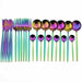 24Pcs/Set Colorful Cutlery Set Stainless Steel Mirror Gold Knife Fork Spoon Dinner Set
