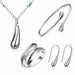 Fashion Jewelry Set 925 Silver Water Drop Necklace Bangles Rings Earrings Set