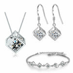 925 Sterling Silver Geometric Square Shape Necklace Earrings Bracelet Wedding Jewelry Set