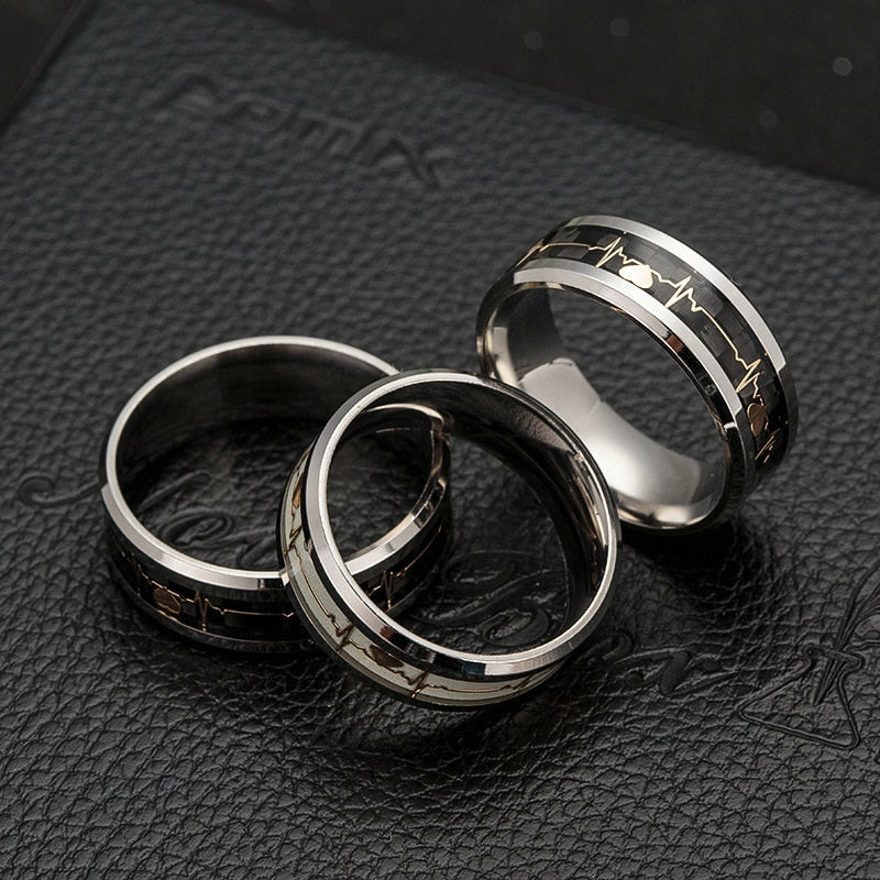 Luminous Stainless Steel Ring Heartbeat Ring Jewelry for Men Women ...