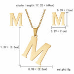 Stainless Steel Jewelry Initial Necklace Women Alphabet Pendants Necklaces Earring Set