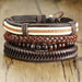 Braided Wrap Leather Bracelets Men Vintage Life Tree Wood Beads Wristbands