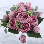 Rose Pink Silk Peony Artificial Flowers Bouquet For Home Wedding Decoration