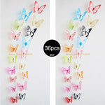 36pcs 3D Crystal Butterfly Wall Stickers Creative Butterflies Home Decor
