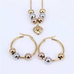 Stainless Steel Beads Necklace Earrings Women Fashion Jewelry Set
