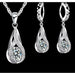 Water Drop CZ Sterling Silver Jewelry Set Women Pendant Necklace Earrings Set