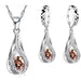 Water Drop CZ Sterling Silver Jewelry Set Women Pendant Necklace Earrings Set