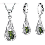 Water Drop CZ Sterling Silver Jewelry Set Women Pendant Necklace Earrings Set