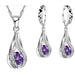Water Drop CZ Sterling Silver Jewelry Set Women Pendant Necklace Earrings Set
