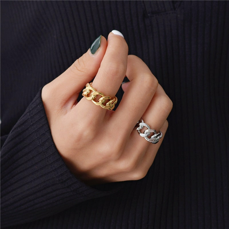 Gold Silver Chunky Chain Rings Link Twisted Adjustable Rings Jewelry ...
