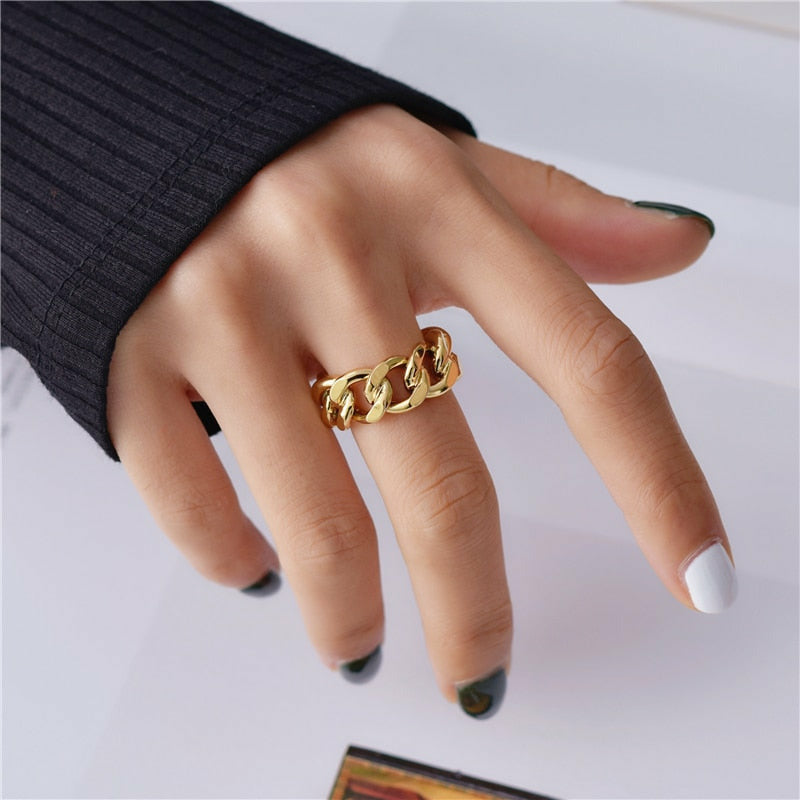 Gold Silver Chunky Chain Rings Link Twisted Adjustable Rings Jewelry ...