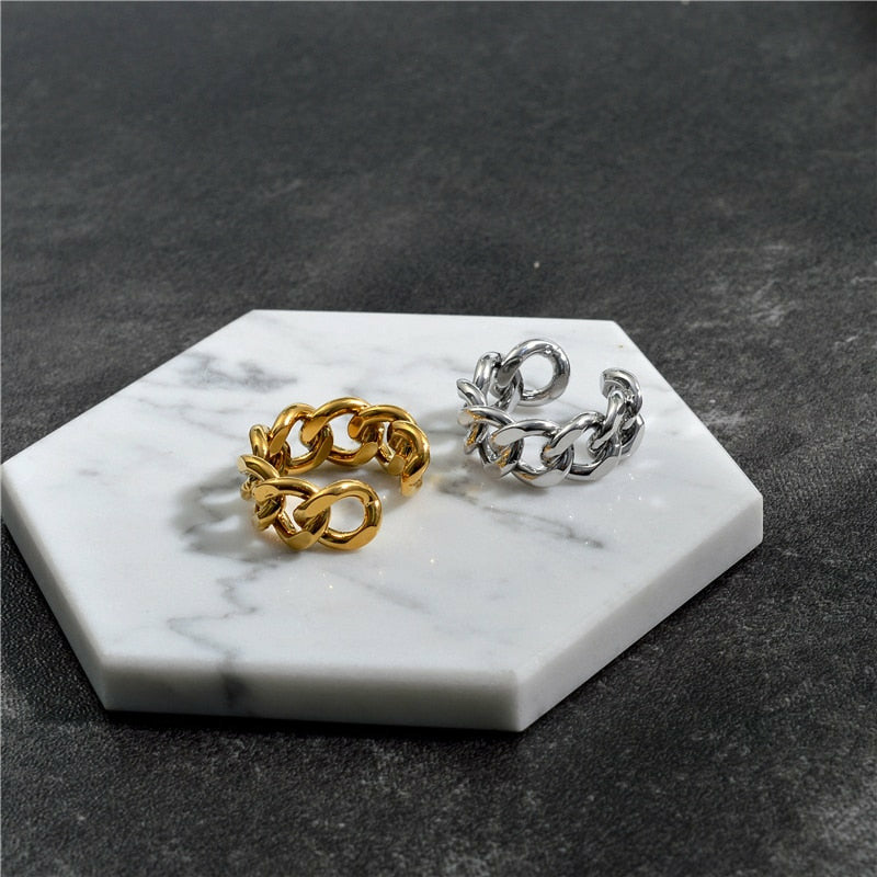 Gold Silver Chunky Chain Rings Link Twisted Adjustable Rings Jewelry ...