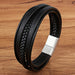 Men Fashion Stainless Steel Magnetic Bracelet Leather Braided Punk Bracelets