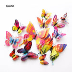 12Pcs Mixed Color Double Layer Butterfly 3D Wall Sticker Home Decoration Magnet Butterflies stickers